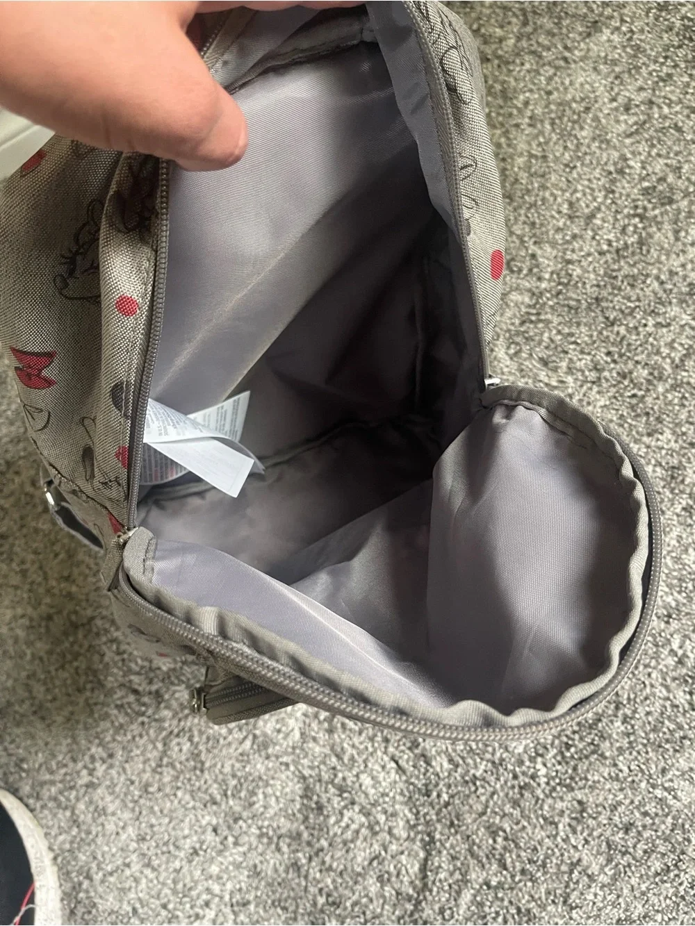 Disney Gray Minnie Mouse Print Backpack with Pink Accents